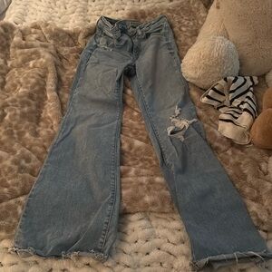 AE Next Level Super High-Waisted Ripped Flare Jean